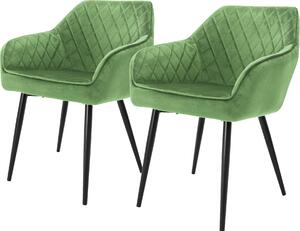 ML-Design zestaw 2 krzeseł do jadalni z podłokietnikiem i oparciem, szałwia, krzesło kuchenne z aksamitnym obiciem, tapicerowane krzesło z metalowymi nogami
