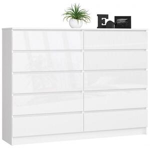 Komoda do sypialni, 10 szuflad, STILO, 160x40x121 cm, biel, połysk | TYLETEGOTU