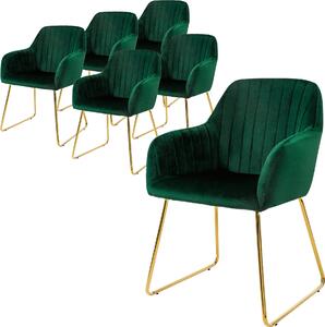 Zestaw 6 krzeseł do jadalni ML-Design z oparciem, zielone, wykonane z aksamitu