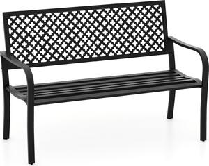 KOMFOTTEU ławka ogrodowa metalowa, ławka z podłokietnikami, ławka parkowa dla 2-3 osób do 300 kg ładowności, ławka metalowa na patio na podwórko, do parku, na taras, 127 x 62 x 86 cm (czarna)