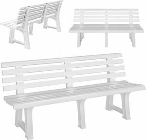 CASARIA Ławka ogrodowa, odporna na warunki atmosferyczne, z tworzywa sztucznego, nośność 240 kg, oparcie, 3 nóżki, 145 x 46 cm, ławka ogrodowa, balkonowa, tarasowa, ergonomiczna, biała