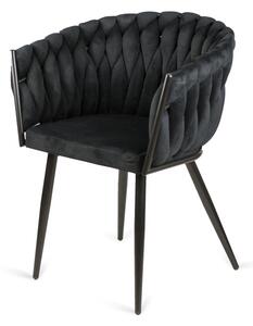 Krzesło kubełkowe tapicerowane plecione LARISSA czarne welurowe, czarne nogi