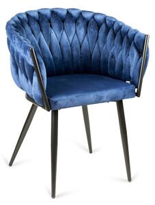 Krzesło kubełkowe tapicerowane plecione LARISSA granatowe welurowe, czarne nogi