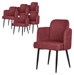 ML-Design zestaw 6 krzeseł do jadalni czerwone krzesło kuchenne z podłokietnikiem i rattanowym oparciem tapicerowane krzesło z metalowymi nogami ergonomiczne