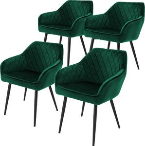 ML-Design zestaw 4 krzeseł do jadalni z podłokietnikami i oparciem, ciemnozielone, krzesło kuchenne z aksamitnym pokryciem, tapicerowane krzesło z metalowymi nogami