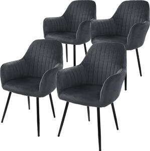 Zestaw 4 krzeseł do jadalni ML-Design z oparciem, szare, wykonane z aksamitu