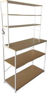 Półka kuchenna Relaxdays, 6 półek wraz z blatem kuchennym, wymiary 167 x 100 x 40 cm, otwarta półka na kuchenkę mikrofalową, kolor naturalny/biały