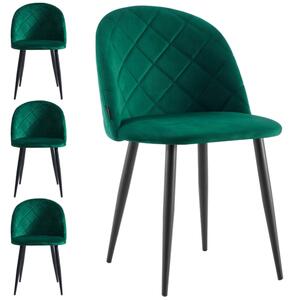 VIKING zestaw 4 krzeseł do jadalni z metalowymi nogami Glamour, ciemnozielona tapicerka + czarne nogi