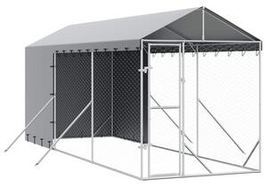 Kojec dla psa, z dachem, srebrny, 2x6x2,5 m, stal galwanizowana