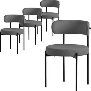 ML-Design zestaw 4 krzeseł do jadalni, krzesło kuchenne, wykonane z tkaniny teddy w kolorze szarym, krzesło do salonu z oparciem, krzesła tapicerowane z metalowymi nogami, krzesło do salonu