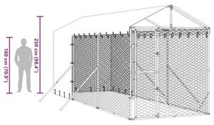 Kojec dla psa, z dachem, srebrny, 2x6x2,5 m, stal galwanizowana