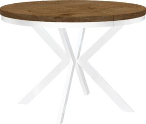 Okrągły rozkładany stół do jadalni ENDIK z ramą pierścieniową i metalowymi nogami, średnica: 120 / 220 cm, kolor: dąb Lefkas / biały
