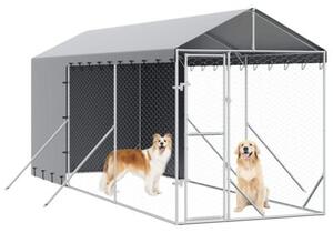 Kojec dla psa, z dachem, srebrny, 2x6x2,5 m, stal galwanizowana