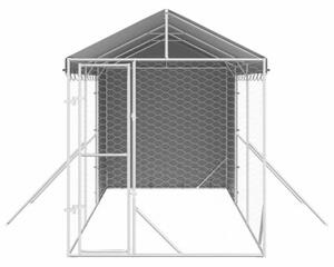Kojec dla psa, z dachem, srebrny, 2x6x2,5 m, stal galwanizowana