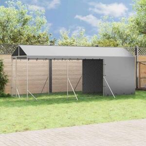 Kojec dla psa, z dachem, srebrny, 2x6x2,5 m, stal galwanizowana