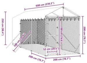Kojec dla psa, z dachem, srebrny, 2x6x2,5 m, stal galwanizowana