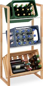 Regał na skrzynki z napojami Relaxdays, wys. x szer. x gł.: 112 x 58 x 32 cm, stojak na 3 skrzynki, drewno i żelazo, kolor naturalny/srebrny