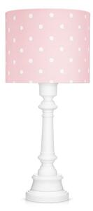 Lampa stołowa Lovely Dots - różowy abażur w kropki, biała podstawa
