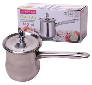 Stalowy tygielek do kawy po turecku z pokrywką 440ML garnek KAMILLE