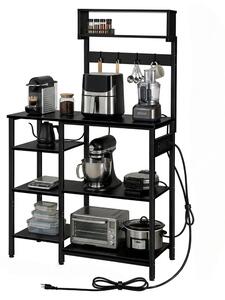Półka kuchenna Relaxdays z gniazdkiem elektrycznym i portem USB, wymiary: 151 x 82 x 40 cm, półka pod kuchenkę mikrofalową, półka stojąca, imitacja drewna, metal, czarna