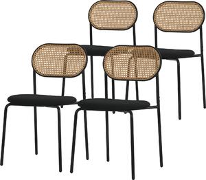 ML-Design zestaw 4 krzeseł do jadalni, czarne, krzesło kuchenne z rattanowym oparciem Krzesła tapicerowane z zakrzywionym oparciem z siatki Krzesło rattanowe z metalowymi nogami