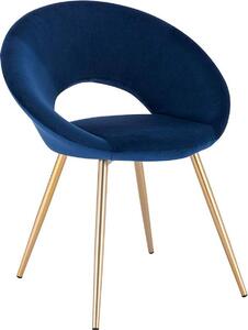 Krzesło do jadalni Happyment Luxe Velvet – niebieskie – z podłokietnikami – złote metalowe nogi – krzesło konferencyjne – Deluxe – wysokość siedziska 47 cm – krzesło do salonu – krzesło kuchenne – krzesło pojedyncze – 1 sztuka