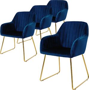 ML-Design zestaw 4 krzeseł do jadalni z oparciem, niebieskie, wykonane z aksamitu