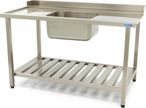 Maxima - Stół do mycia naczyń Gastro - 120 x 75 cm - lewy - ze zlewem i backsplash - z półką do przechowywania