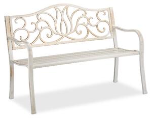 Ławka ogrodowa Relaxdays w stylu antycznym dla 2 osób, na balkon lub taras, metalowa ławka o wymiarach 90 x 127,5 x 63 cm, stal, odlew, kolor biało-brązowy