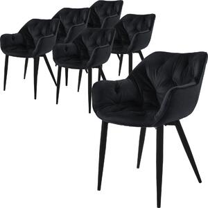 Zestaw 6 krzeseł do jadalni ML-Design z oparciem, czarne, wykonane z aksamitu