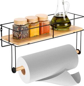 Vilde | Uchwyt na ręcznik papierowy - z półką - Czarny - Wykonany z metalu - 37x12,5x18,5 cm - Uchwyt ścienny na rolkę do kuchni
