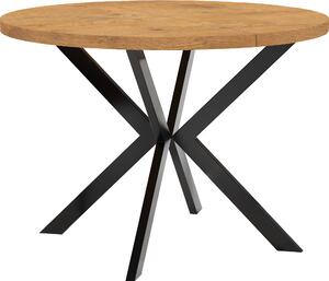 Okrągły rozkładany stół do jadalni, ENDIK, z metalowymi nogami, styl loft, industrialny, średnica: 100 / 150 cm, kolor: dąb Lancelot / czarny