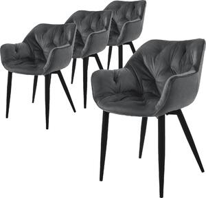 Zestaw 4 krzeseł do jadalni ML-Design z oparciem, antracytowe, wykonane z aksamitu