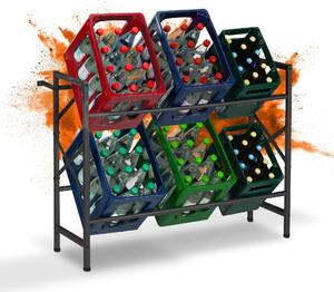 Regał na skrzynki z napojami Relaxdays, wys. x szer. x gł.: 80 x 104 x 32 cm, nośność 300 kg, 6 skrzynek, stal, stojak na skrzynki z napojami, regał na skrzynki, czarny