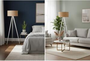 Lampa podłogowa trójnóg biały Light Home LH Rattan 1xE27 44cm abażur walec beżowy