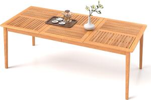Stół do jadalni na zewnątrz dla 8 osób, duży prostokątny stół patio 200 x 90 cm wykonany z drewna akacjowego z otworem na parasol 5 cm, stół piknikowy, natura