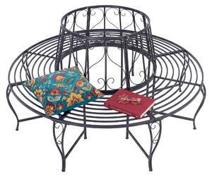 Ławka Relaxdays w kształcie drzewa, siedzisko 360°, styl vintage, wys. x gł.: 85 x 160 cm, nośność 600 kg, stal, ławka ogrodowa, czarna