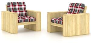 Krzesła ogrodowe z poduszkami w czerwoną kratę, 2 szt., drewno