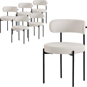 ML-Design zestaw 6 krzeseł do jadalni, krzesło kuchenne, wykonane z pluszowej tkaniny w kolorze białym, krzesło do salonu z oparciem, krzesła tapicerowane z metalowymi nogami, krzesło do salonu