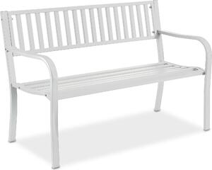 Ławka ogrodowa Relaxdays, 2-osobowa, wys. x szer. x gł.: 82 x 127,5 x 59,5 cm, stal, ławka ogrodowa, tarasowa, balkonowa, ławka parkowa, biała