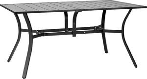 SucceBuy Prostokątny stół tarasowy ze stali węglowej (1500 x 960 x 725 mm) do patio, ogrodu, werandy i tarasu, wodoodporny, z otworem na parasol 38 mm, nośność do 68 kg, kolor czarny