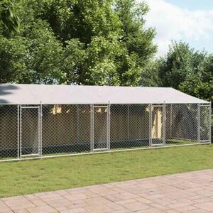 Klatka dla psa, z dachem i drzwiami, szara, 12x2x2 m, stal