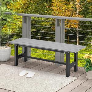 Ławka ogrodowa z listwową ramą, malowana proszkowo metalowa rama, 2-osobowa ławka ogrodowa do użytku w parku i na zewnątrz, 120 x 34,5 x 40 cm (szara)