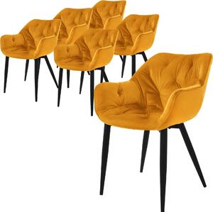 Zestaw 6 krzeseł do jadalni ML-Design z oparciem, musztardowy żółty, wykonane z aksamitu