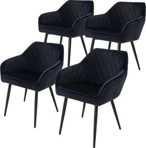 ML-Design zestaw 4 krzeseł do jadalni z podłokietnikami i oparciem, czarne, krzesło kuchenne z aksamitnym obiciem, tapicerowane krzesło z metalowymi nogami
