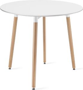 Stół KAMI Okrągły 80cm - biały / naturalne nogi