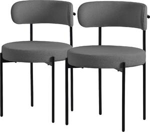 ML-Design zestaw 2 krzeseł do jadalni, krzesło kuchenne, wykonane z tkaniny teddy w kolorze szarym, krzesło do salonu z oparciem, krzesła tapicerowane z metalowymi nogami, krzesło do salonu