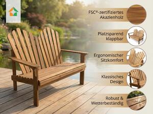 Ławka ogrodowa Adirondack dla dwóch osób z drewna akacjowego, ok. 125 x 80 x 94 cm – brązowa