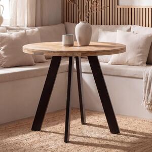 FineBuy Okrągły stół jadalny Ø 80 cm z litego drewna mango – nowoczesny stół kuchenny, designerski stół drewniany dla 3 osób, mały stół do jadalni w stylu industrialnym, stół bistro