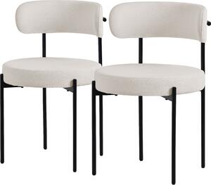 ML-Design zestaw 2 krzeseł do jadalni, krzesło kuchenne, krzesło z pluszowej tkaniny białe, krzesło do salonu z oparciem, krzesła tapicerowane z metalowymi nogami, krzesło do salonu